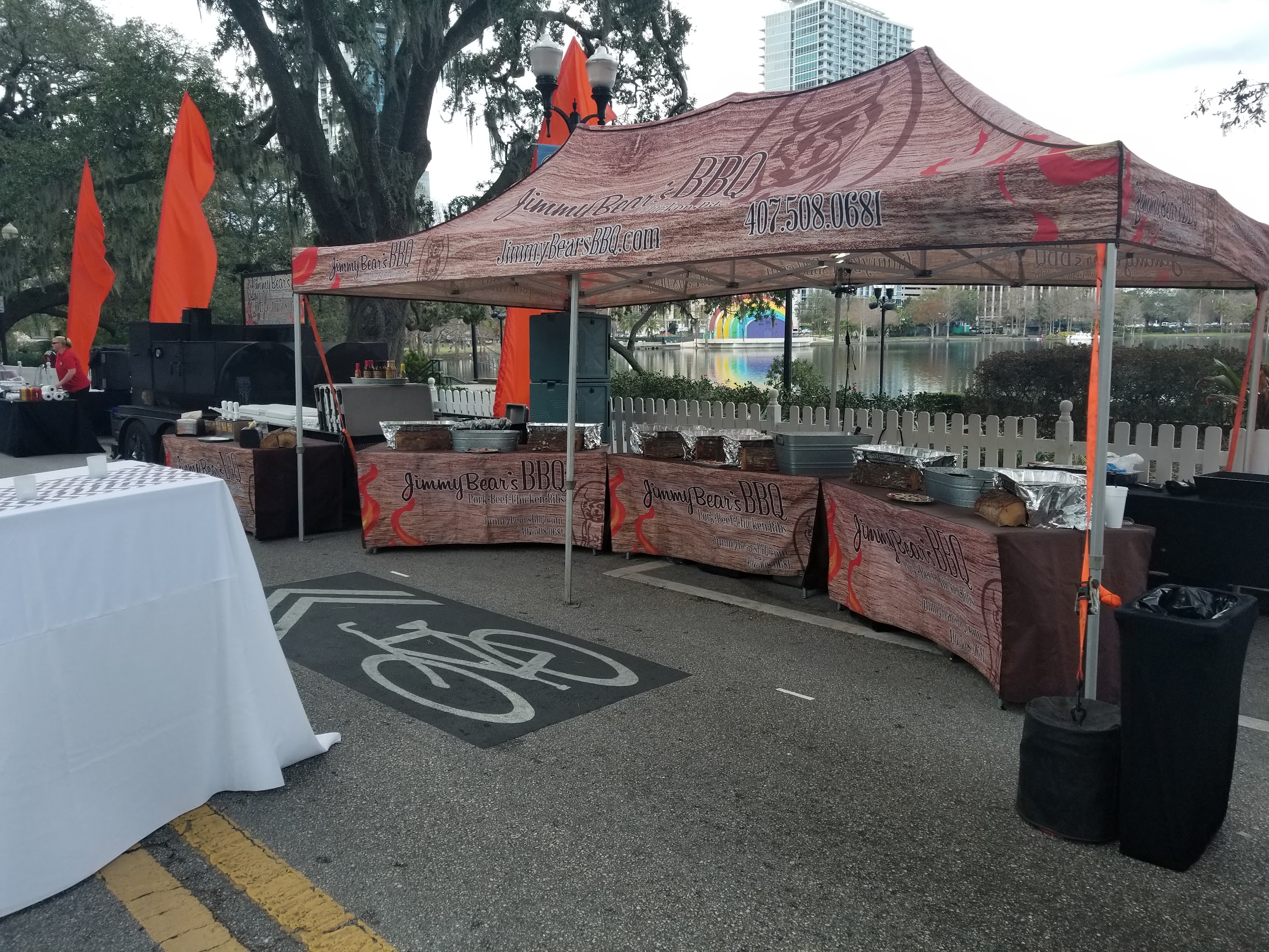 Jimmy Bear's BBQ catered buffet at an outdoor event