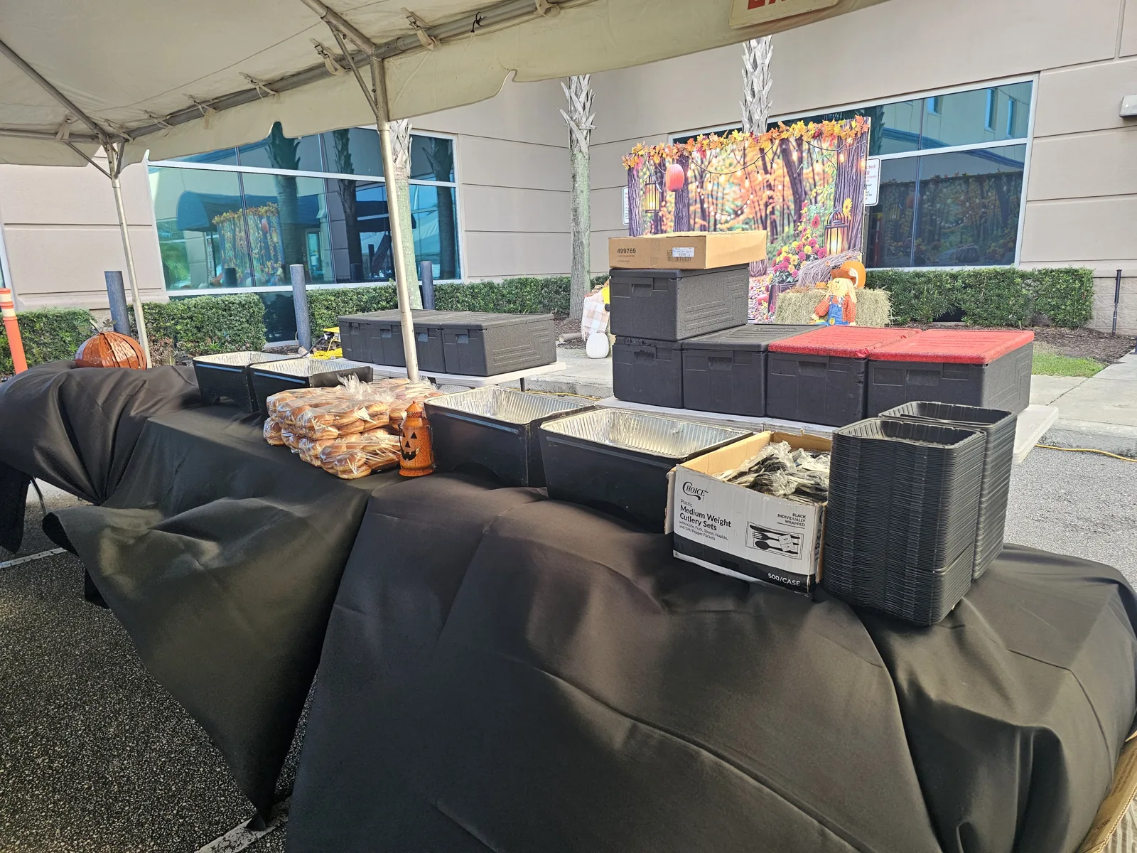 Catering serving stations and food carriers ready for the Fall Festival