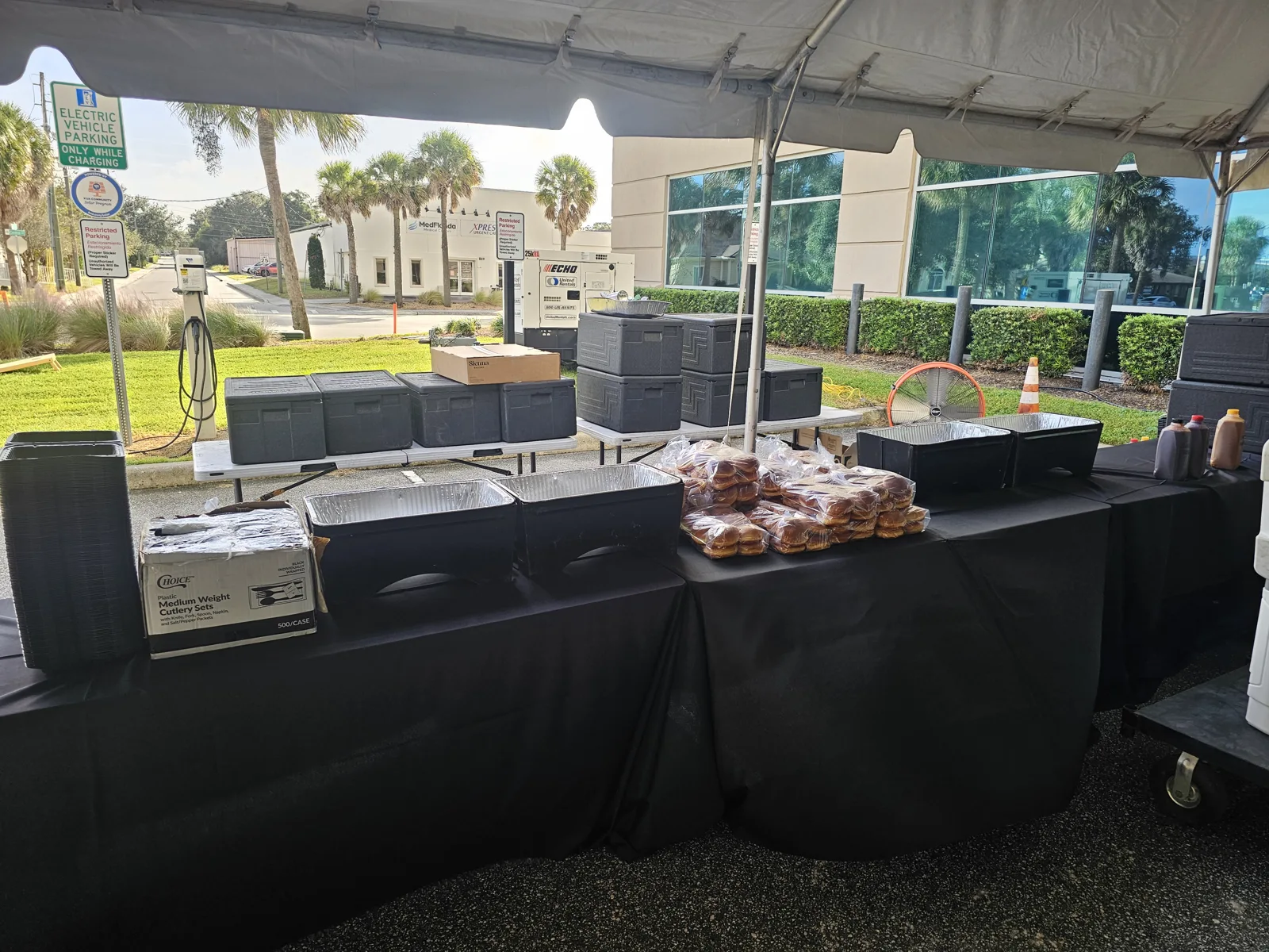 Jimmy Bear's BBQ catering equipment and serving stations before service